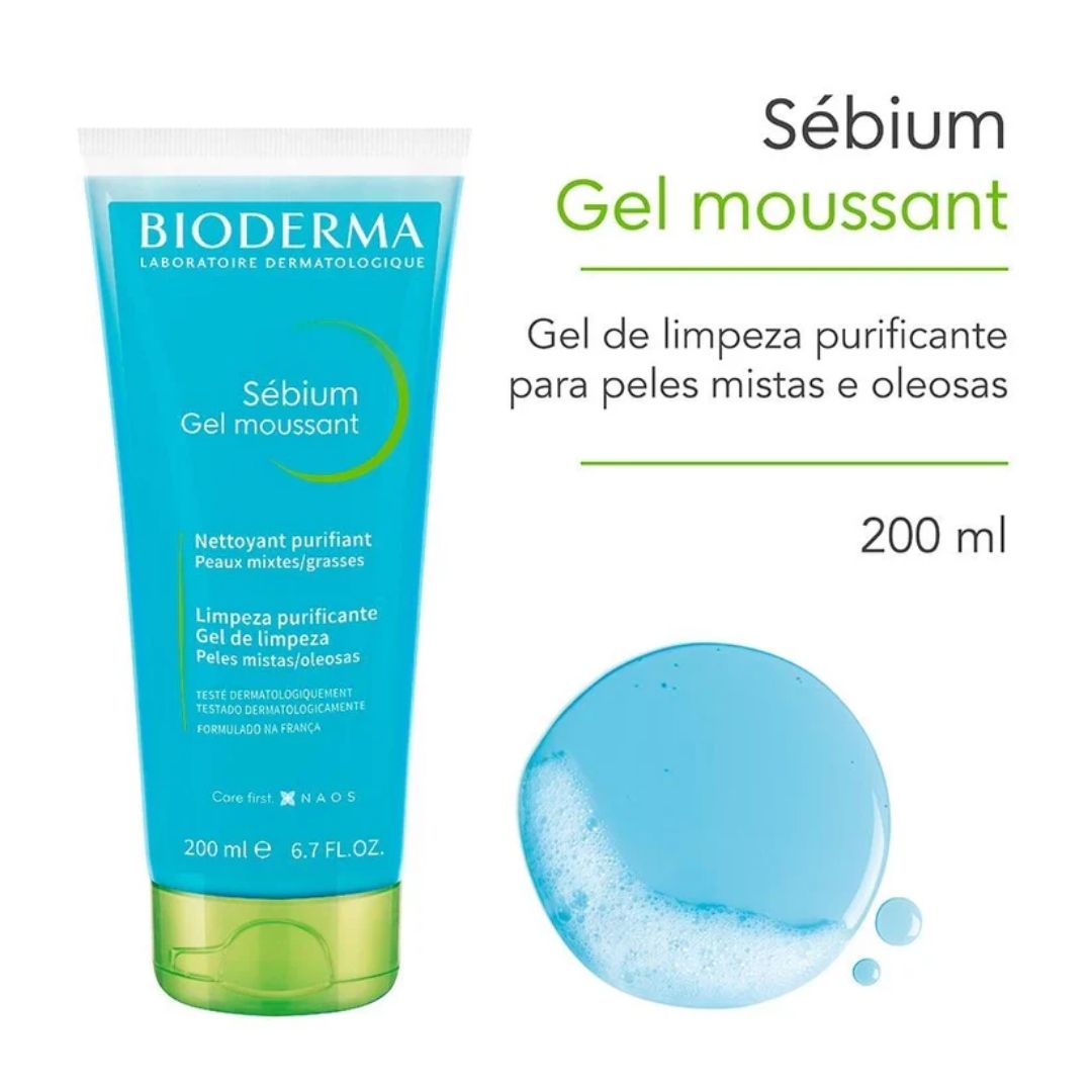 Bioderma Sébium Moussant Gelde Limpeza Facial 200ml